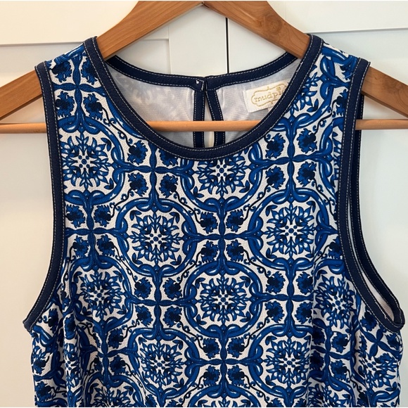 Mud Pie Blue Retro Print Dress Size Small - Picture 3 of 8